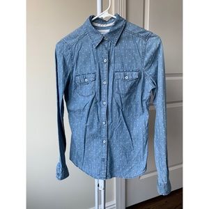 •SO Blue Polka dotted Long Sleeve Button Down•